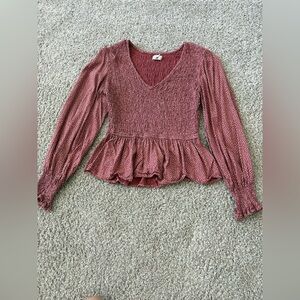 Japna Smocked Peplum Blouse - Burgundy